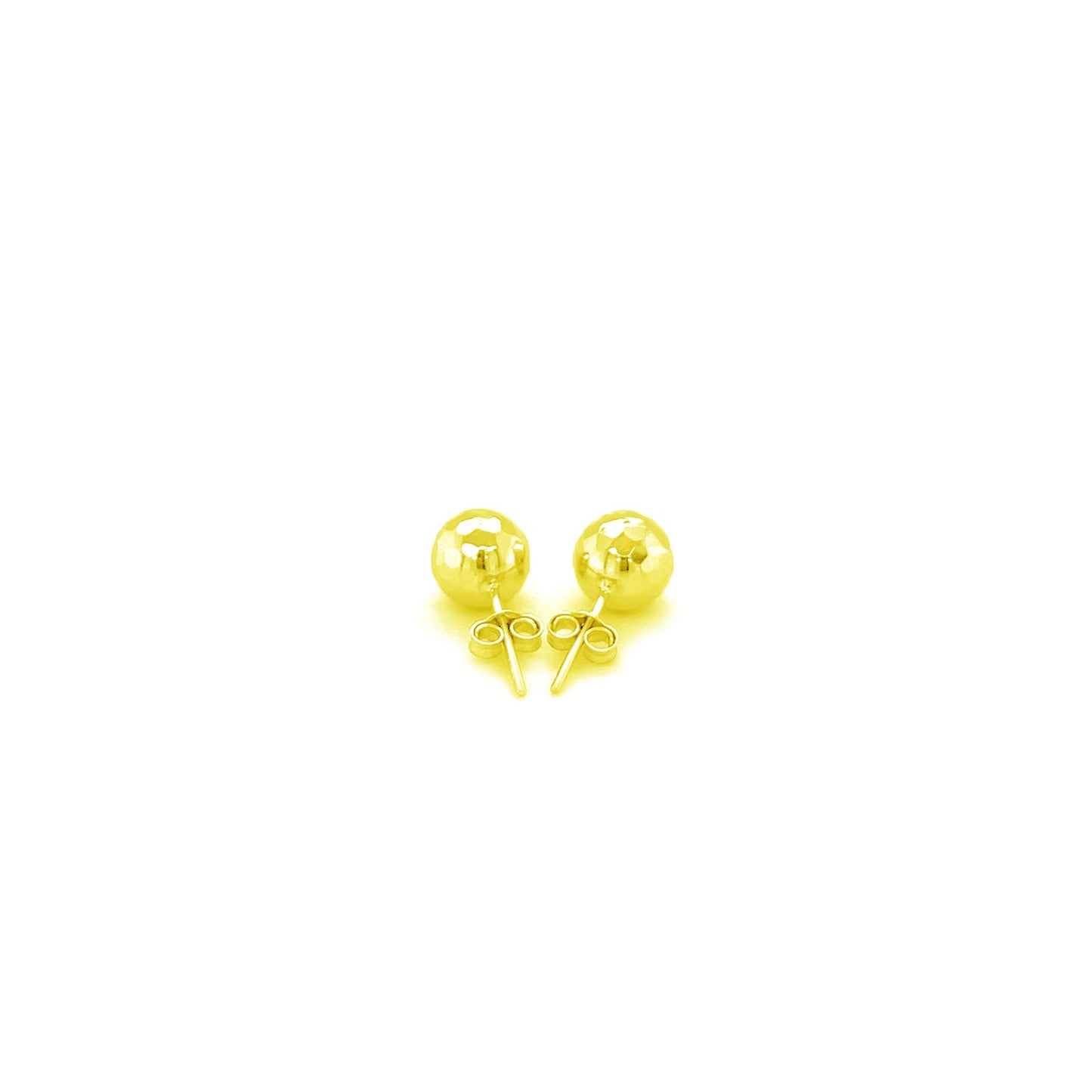 14k Yellow Gold Ball Earrings with Faceted Texture(7mm)