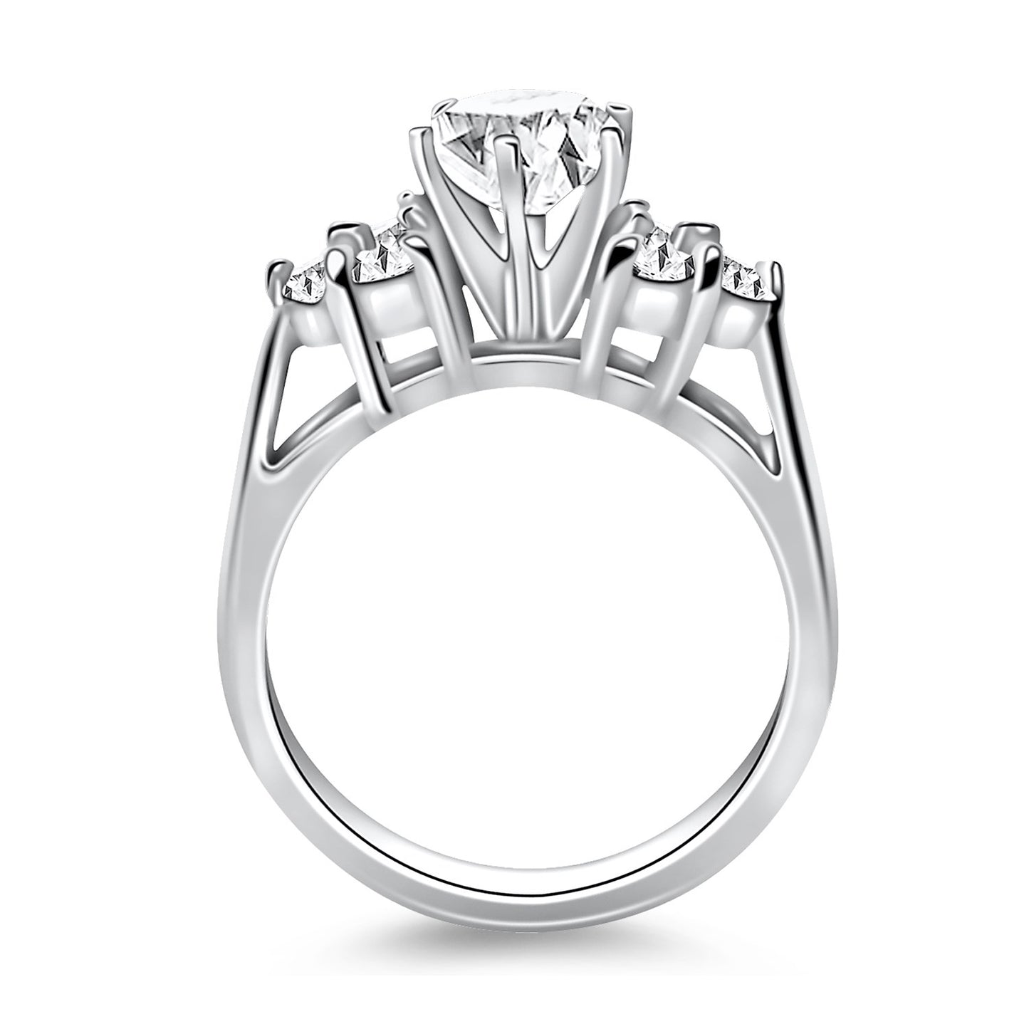 14k White Gold Cathedral Engagement Ring Mounting with Side Diamond Clusters