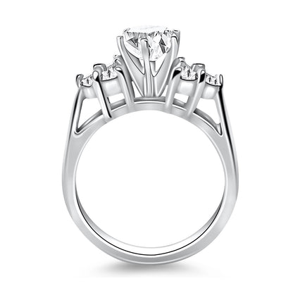 14k White Gold Cathedral Engagement Ring Mounting with Side Diamond Clusters