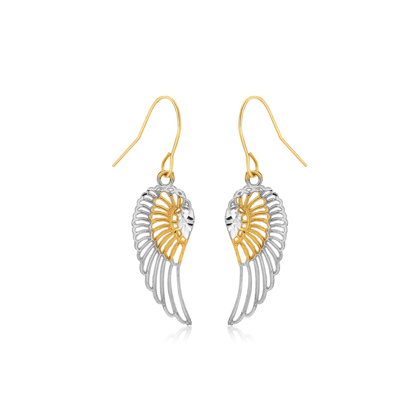 Two-Tone Wing Drop Earrings in 10K Gold