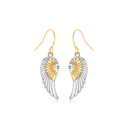 Two-Tone Wing Drop Earrings in 10K Gold