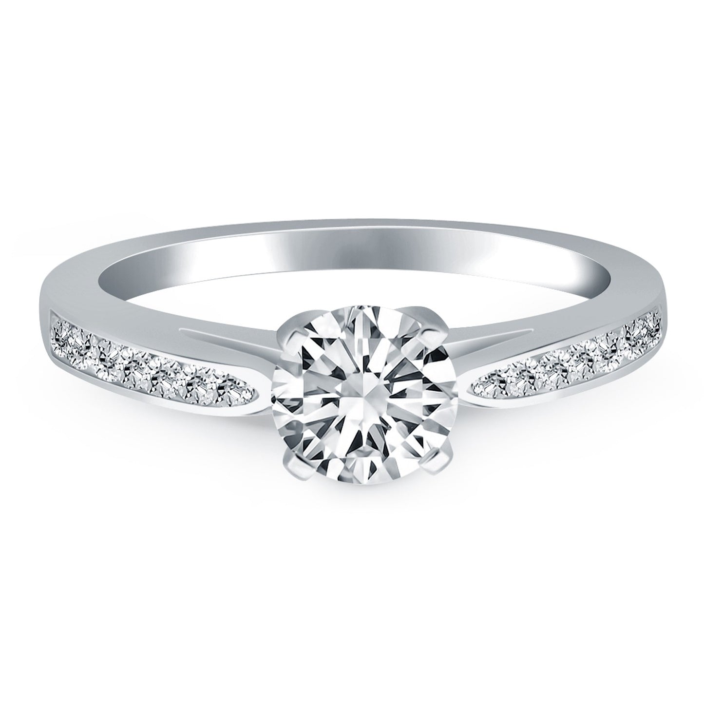 14k White Gold Cathedral Engagement Ring Mounting with Pave Diamonds
