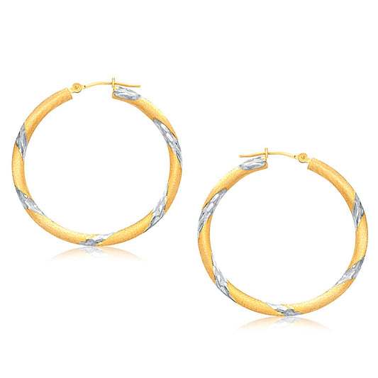 14k Two Tone Gold Polished Hoop Earrings (3x30mm)