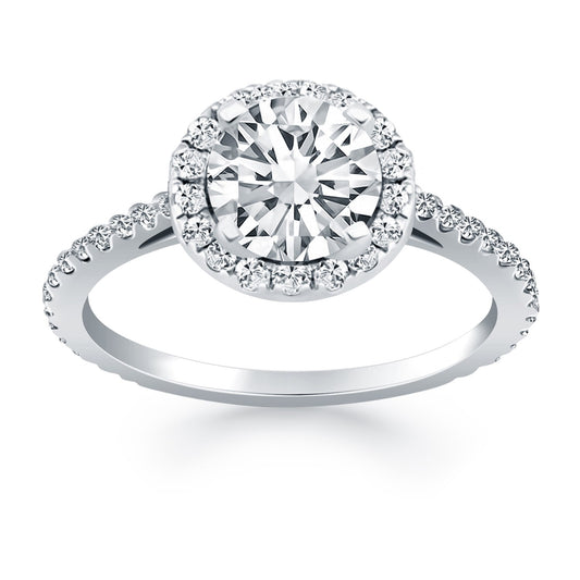 14k White Gold Diamond Halo Cathedral Engagement Mounting