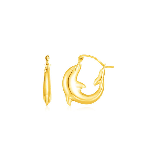 14K Yellow Gold Dolphin Hoop Earrings