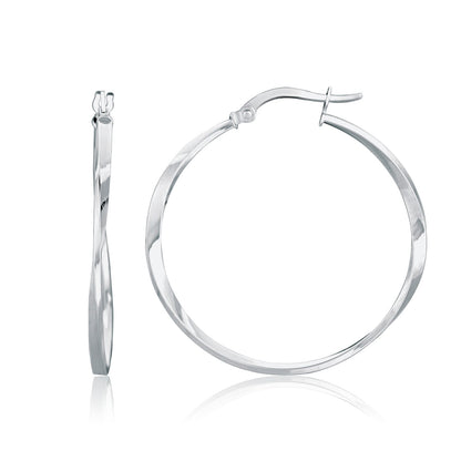 14k White Gold Mobius Twisted Hoop Earrings(1.5x50mm)