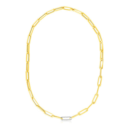 14k Yellow Gold Paperclip Chain Necklace with Diamond Link