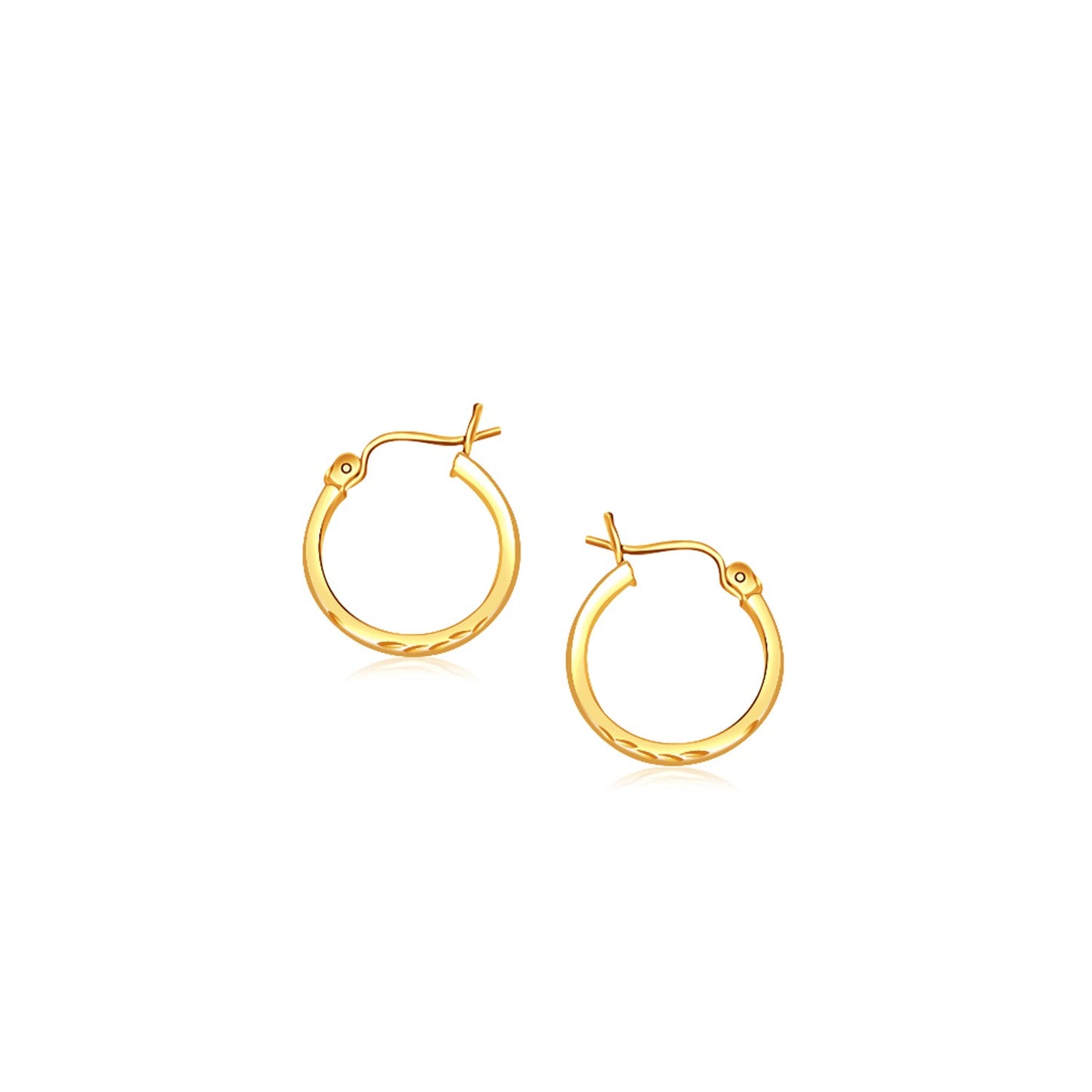 14k Yellow Gold Slender Hoop Earring with Diamond-Cut Finish (2x15mm)