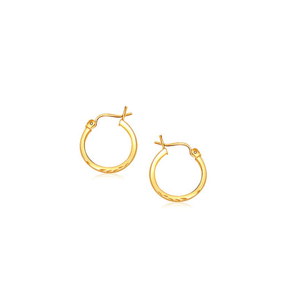 14k Yellow Gold Slender Hoop Earring with Diamond-Cut Finish (2x15mm)