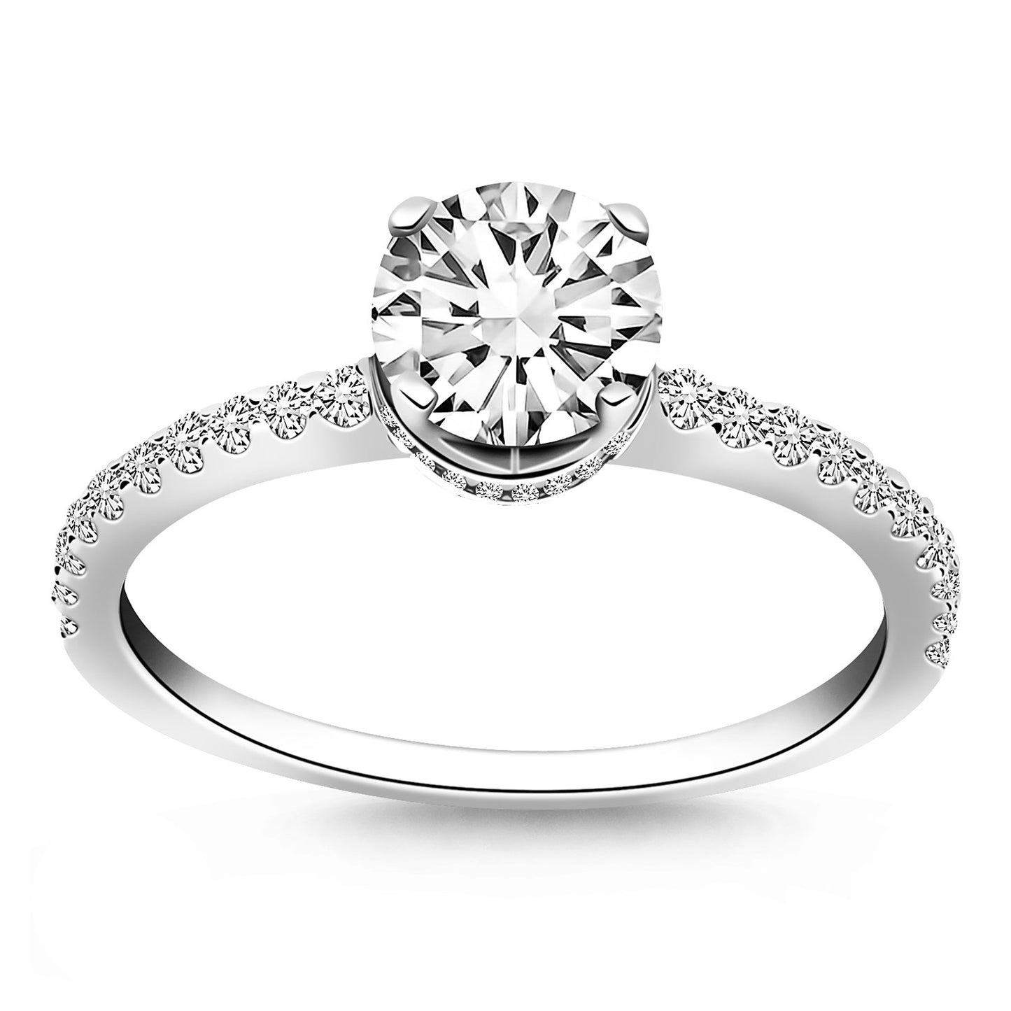14k White Gold Diamond Collar Engagement Ring Mounting