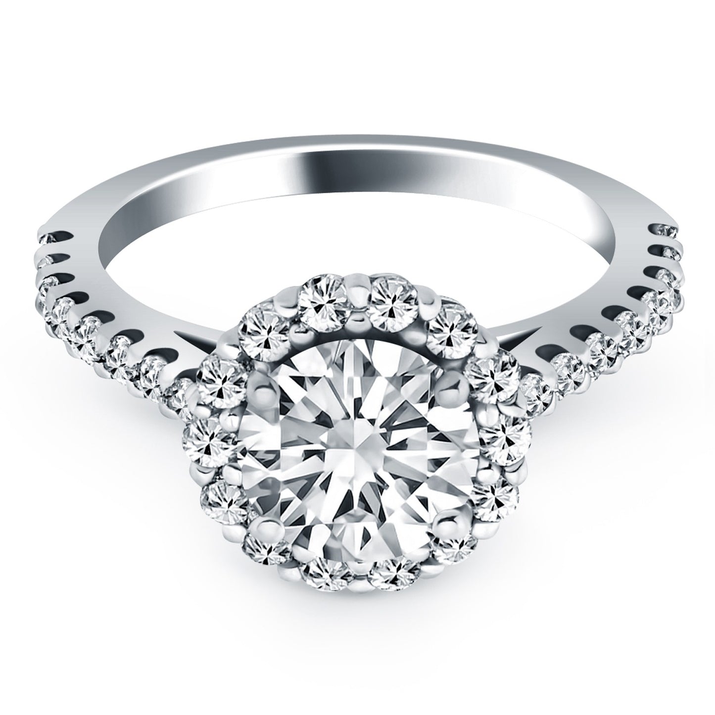 14k White Gold Cathedral Engagement Ring Mounting with Micro Prong Diamond Halo