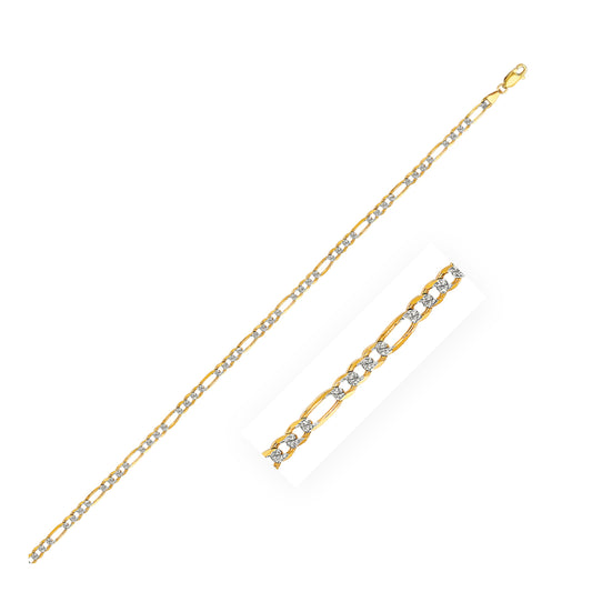 14K Yellow Gold Solid Pave Figaro Chain (3.80 mm)