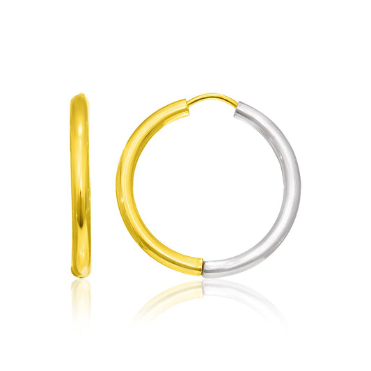 14k Two-Tone Gold Hoop Earrings in a Hinged Style(2.5x20mm)