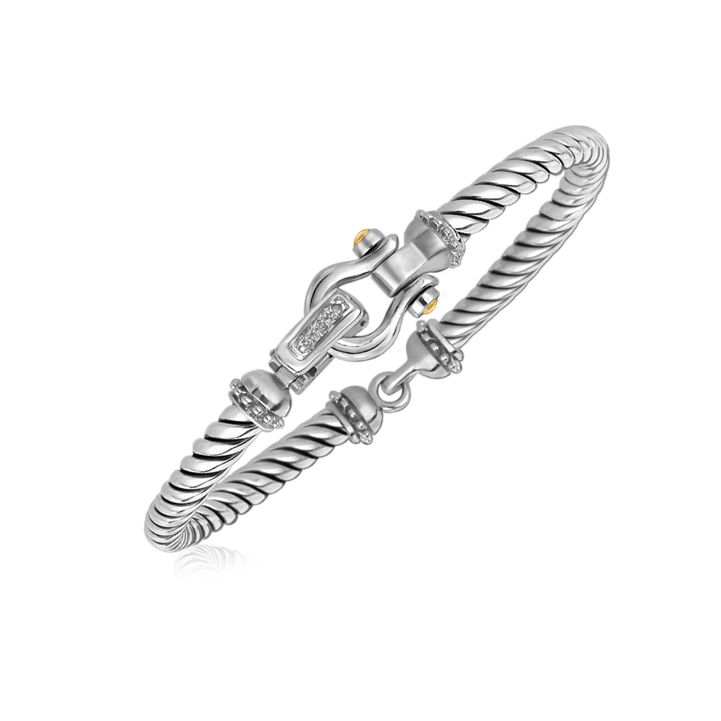 Italian Cable Bracelet with Diamond Accents in 18k Yellow Gold and Sterling Silver (5.00 mm)