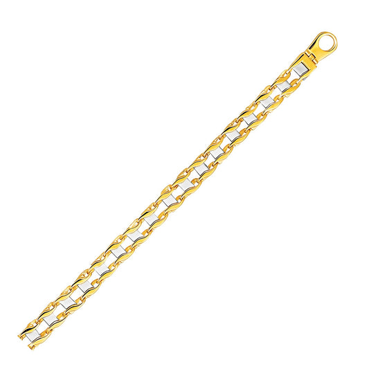 14k Two-Tone Gold Mens Bracelet with S Style Bar Links (7.85 mm)