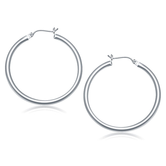 14k White Gold Polished Hoop Earrings (3x40mm)