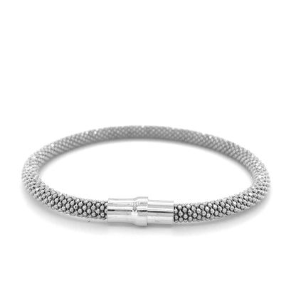 Sterling Silver Rhodium Plated Popcorn Motif Bangle (4.80 mm)