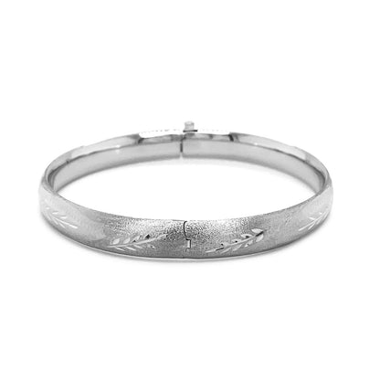 Classic Floral Carved Bangle in 14k White Gold (8.00 mm)