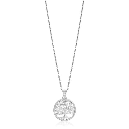 Sterling Silver Round Spiral Motif Tree of Life Necklace