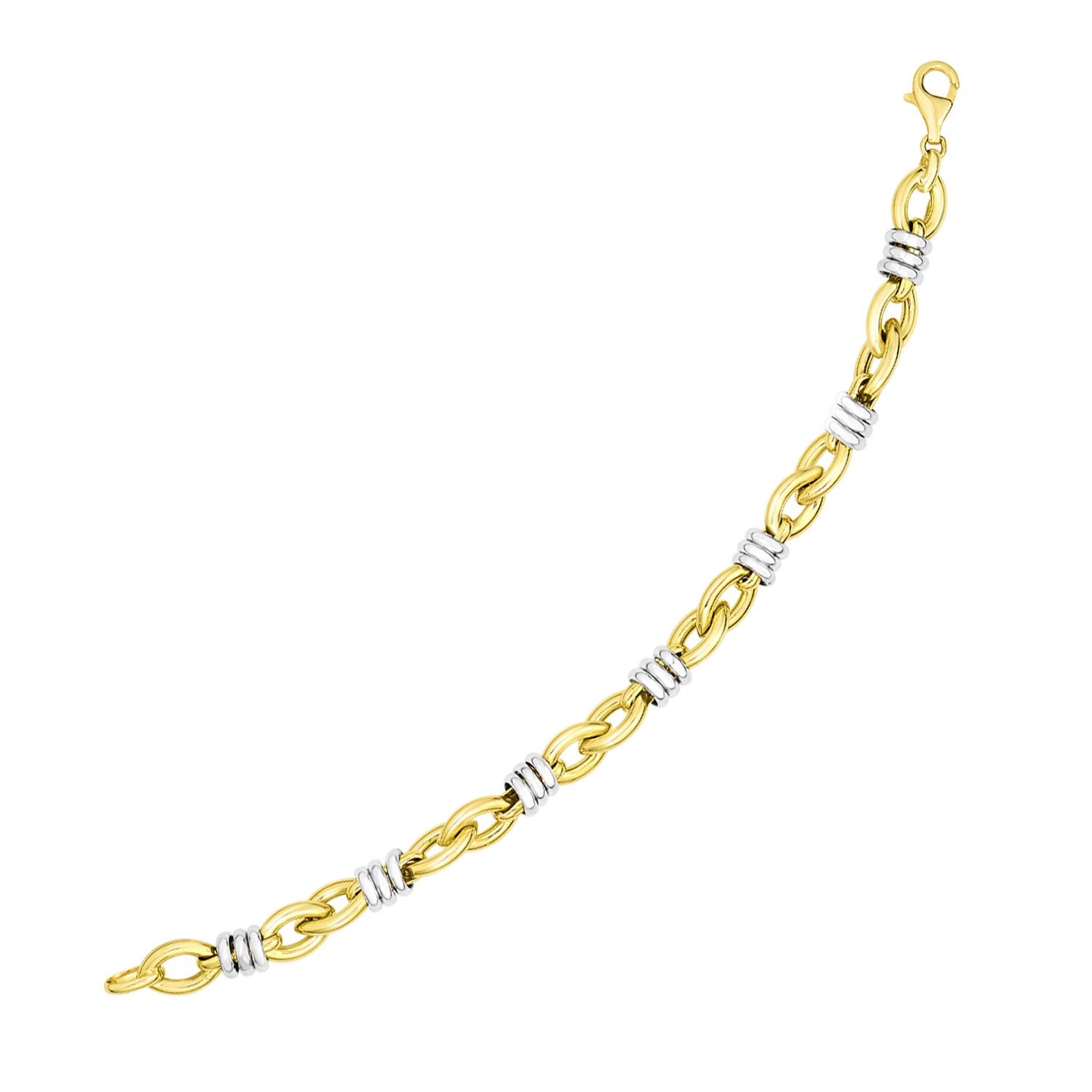 14k Two-Tone Gold Ring-Wrapped Marquis Shape Link Bracelet (8.85 mm)