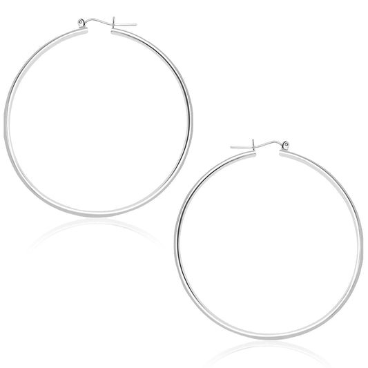 14k White Gold Polished Hoop Earrings (1.5x45mm)