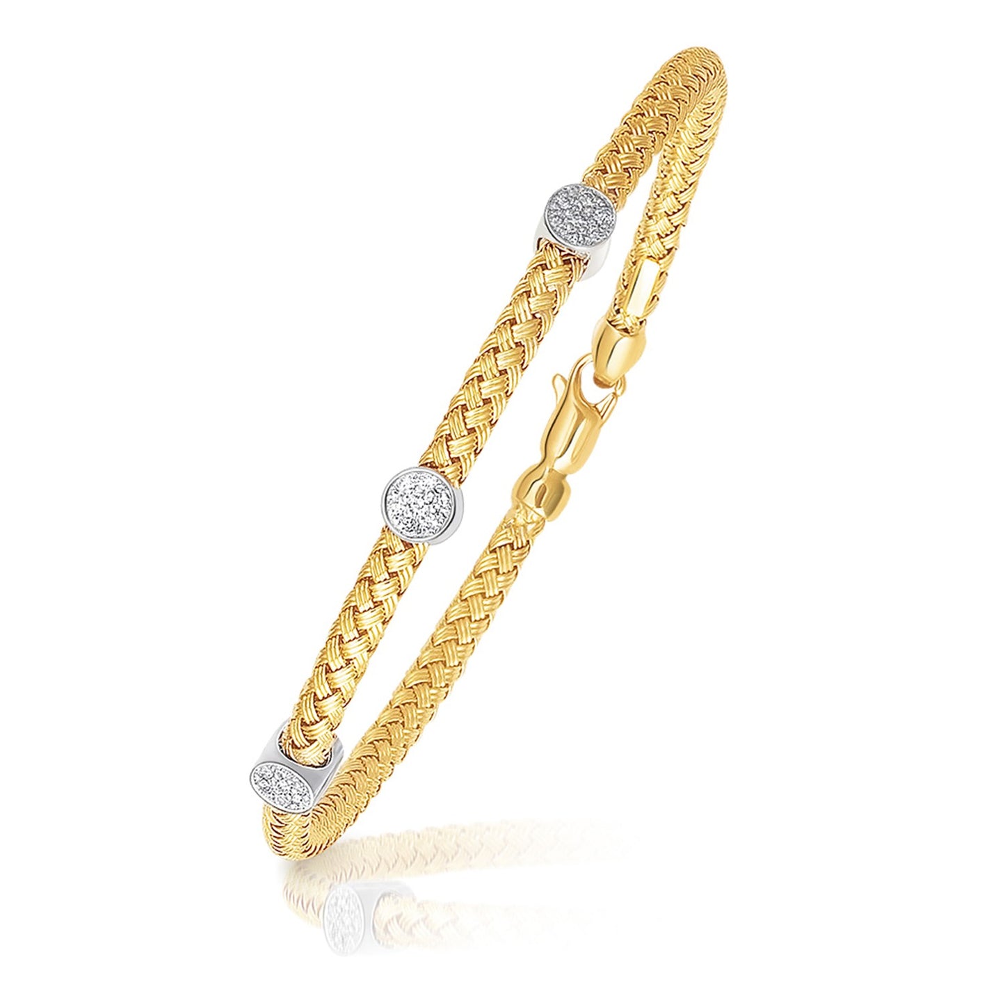 14k Two-Tone Gold Diamond Accent Station Basket Weave Bracelet (3.80 mm)