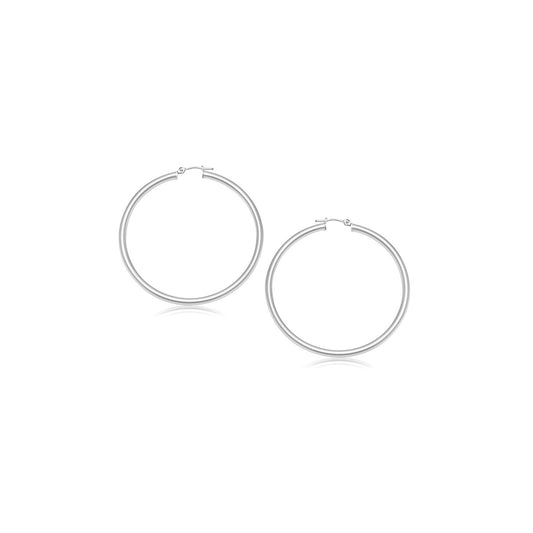 14k White Gold Polished Hoop Earrings (3x15mm)