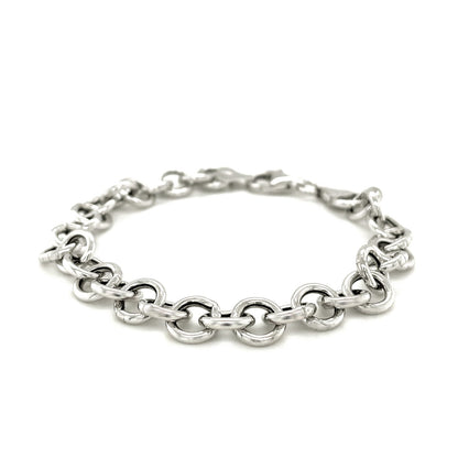 Sterling Silver Rolo Style Polished Charm Bracelet with Rhodium Plating (8.15 mm)