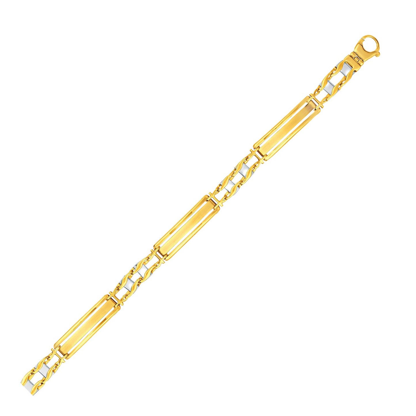 14k Two-Tone Gold Fancy Bar Style Mens Bracelet with Curved Connectors (9.65 mm)