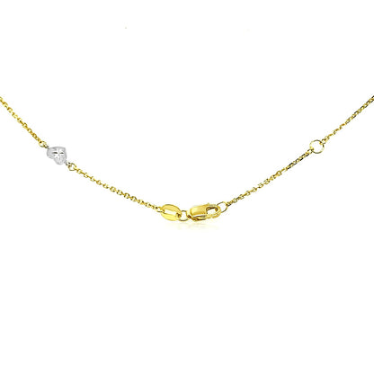 14k Two Tone Gold Anklet with Diamond Cut Heart Style Stations