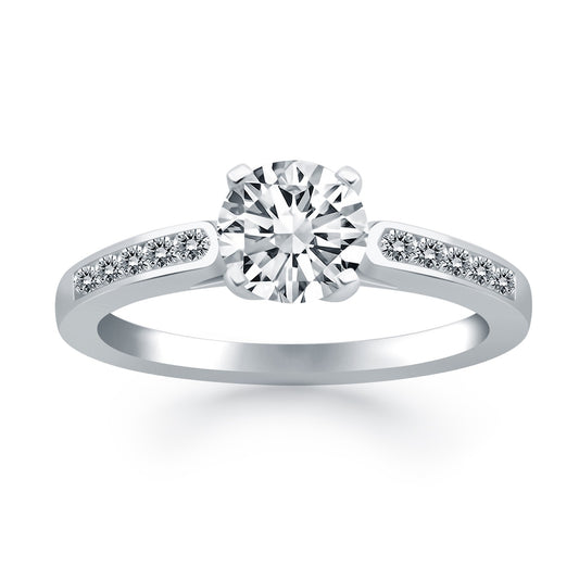 14k White Gold Diamond Channel Cathedral Engagement Ring Mounting