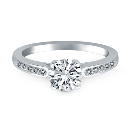 14k White Gold Diamond Channel Cathedral Engagement Ring Mounting