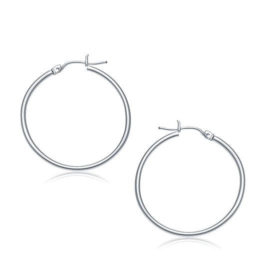 14k White Gold Polished Hoop Earrings (2x30mm)