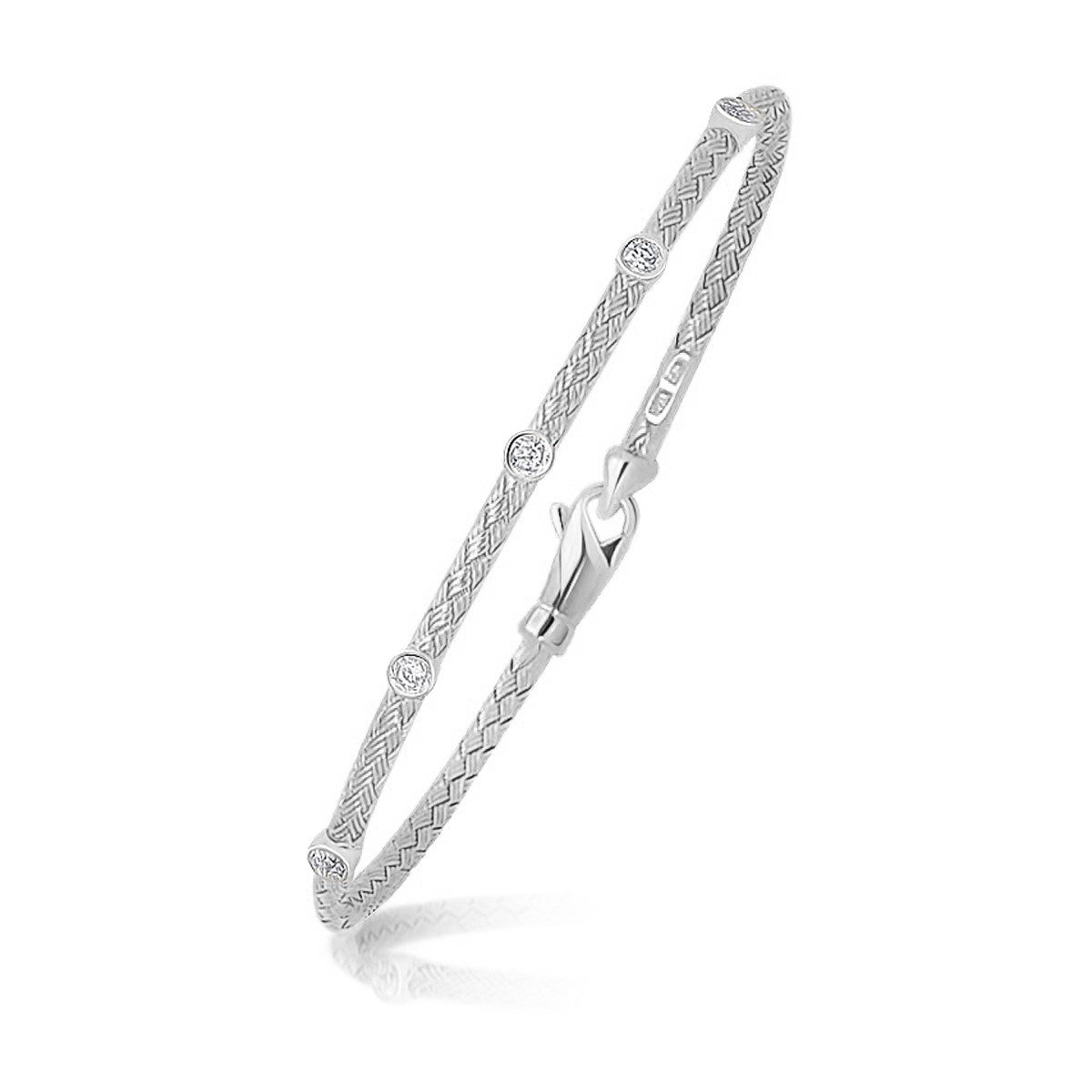 14k White Gold Diamond Accent Station Basket Weave Bracelet (3.00 mm)