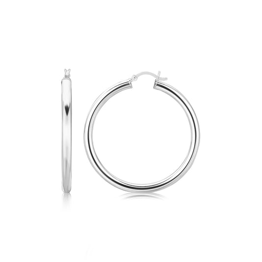 Sterling Silver Rhodium Plated Thick Large Polished Hoop Design Earrings (4x40mm)