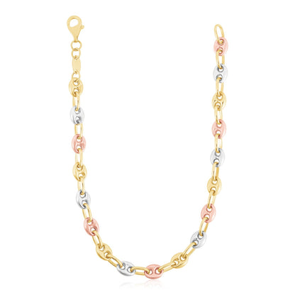 14k Tri Color Gold High Polish Puffed Mariner Link Chain (4.90 mm)