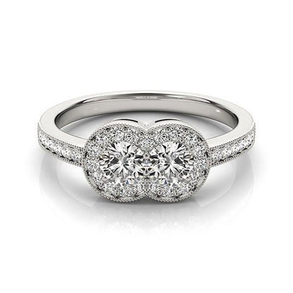 14k White Gold Two Stone Diamond Halo Ring (3/4 cttw)