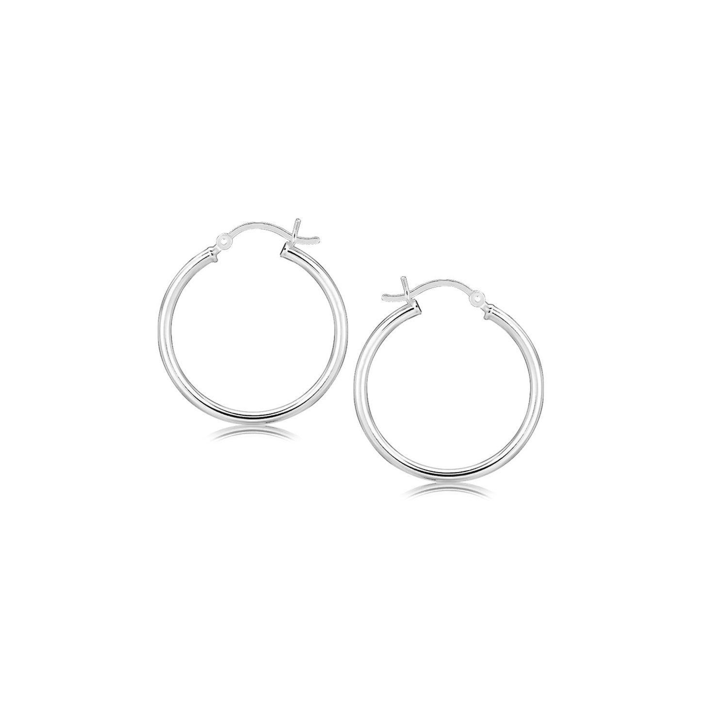 Sterling Silver Rhodium Plated Thin and Polished Hoop Motif Earrings (2x25mm)