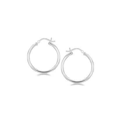 Sterling Silver Rhodium Plated Thin and Polished Hoop Motif Earrings (2x25mm)