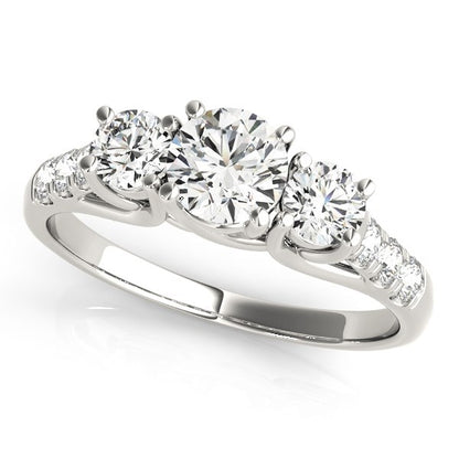 14k White Gold Trellis Set 3 Stone Round Diamond Engagement Ring (1 1/8 cttw)