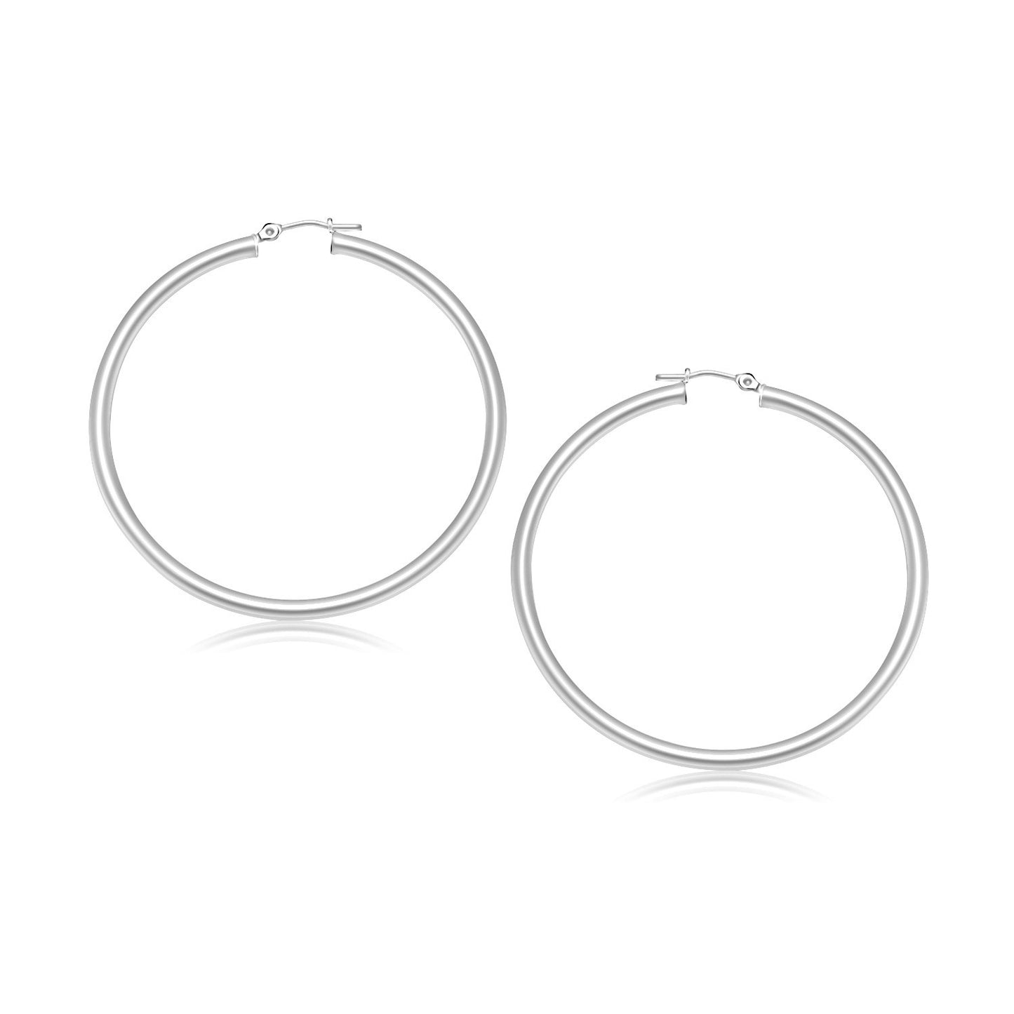 10k White Gold Polished Hoop Earrings (3x30mm)