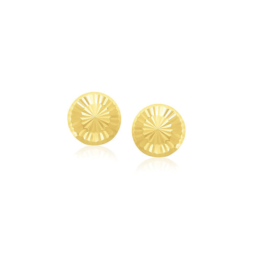 14k Yellow Gold Textured Flat Style Stud Earrings(6mm)