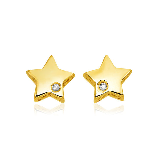 14k Yellow Gold Polished Star Earrings with Diamonds(6.5mm)