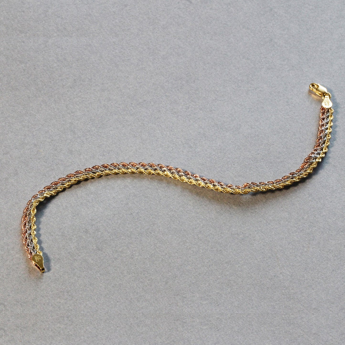 Tri-Toned Multi-Strand Rope Chain Bracelet in 10k Yellow,  White,  and Rose Gold (6.35 mm)