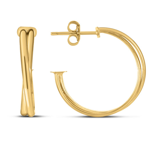 14k Yellow Gold Large Crossover Hoops