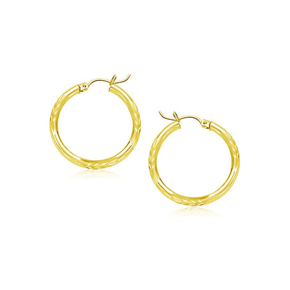 10k Yellow Gold Diamond Cut Hoop Earrings (2x15mm)