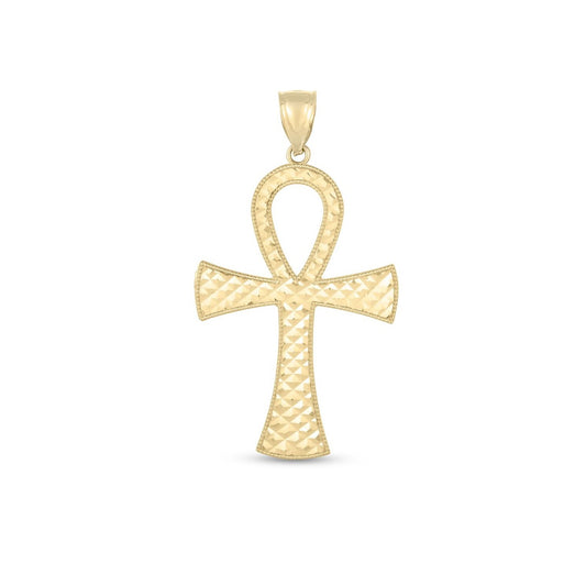 14k Yellow Gold High Polish Textured Ankh Pendant