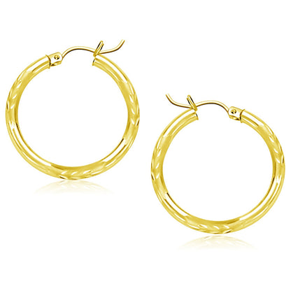 10k Yellow Gold Diamond Cut Hoop Earrings (3x25mm)