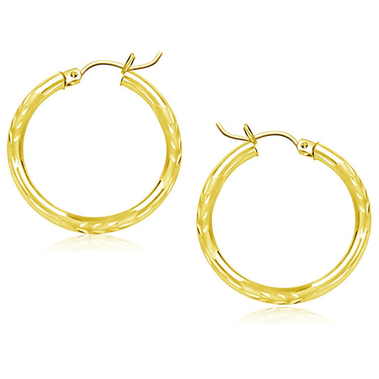 10k Yellow Gold Diamond Cut Hoop Earrings (3x25mm)