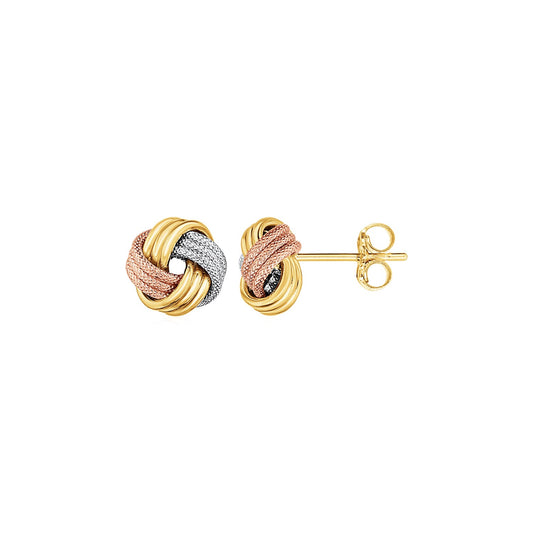 Love Knot Post Earrings in 14k Tri Color Gold